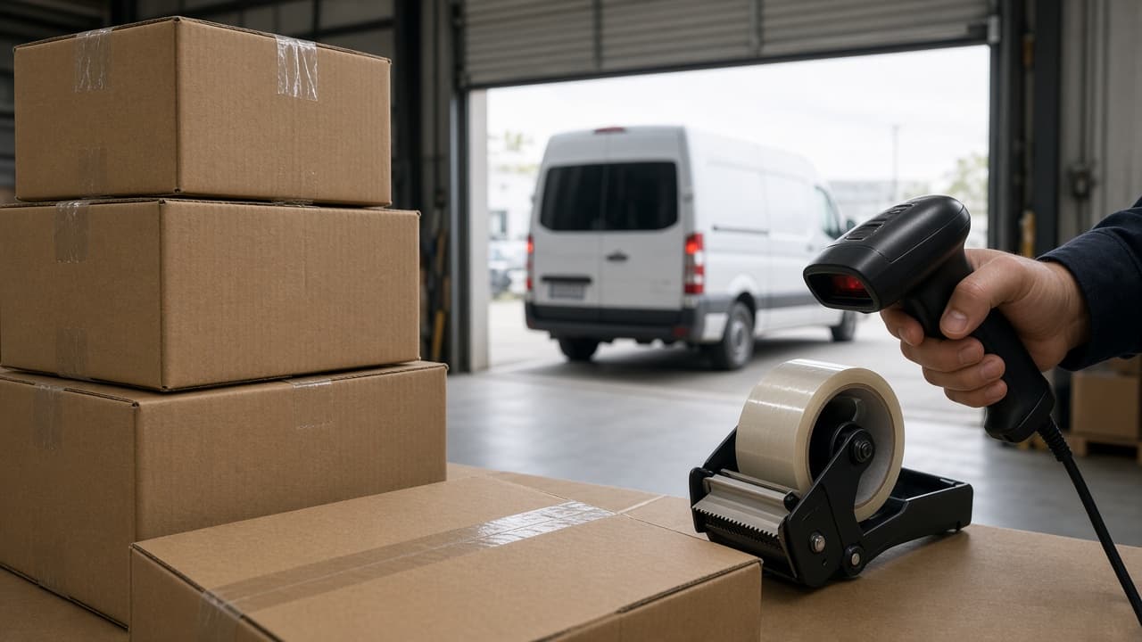 Cardboard parcels ready for courier pickup