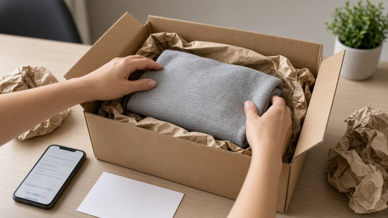 A product being packed back into a return box