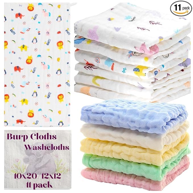 Baby Muslin Burp Cloths Washcloths 11 Pack Rags Face Towels Large Newborn Essentials Baby