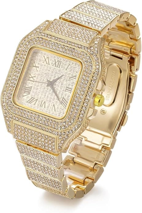 LCED Out Watch & Cuban Link Chain Bracelet Set