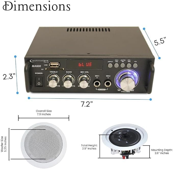 Technical Pro Home Theater System Kit, 2 Ch, 600 Watts Bluetooth Amplifier