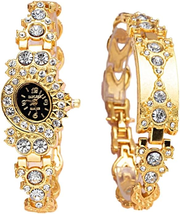 Women Stylish Bangle Bracelet Round Dial Crystal Analog Quartz Wrist Watch Jewelry Set