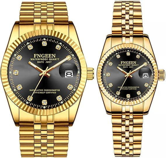 JewelryWe Luxury Couple Watches Gold-Silver Tone Stainless Steel