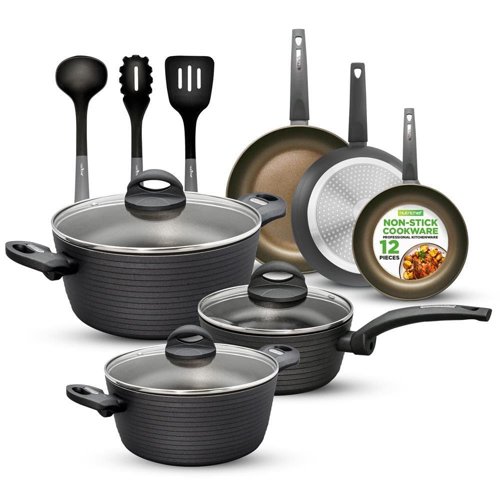 NutriChef 12-Piece Hard Anodized Nonstick Cookware Set