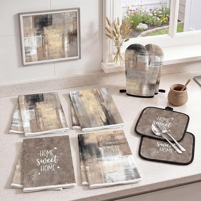 Britimes Kitchen Decor Sets, 13 Pack, Brown Beige Abstract