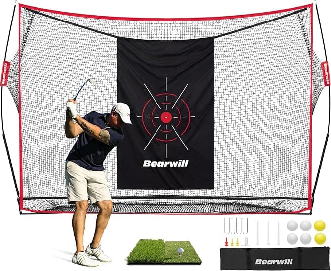 Golf Net,10x7ft Heavy Duty Golf Practice Nets With Mat For Indoor Outdoor